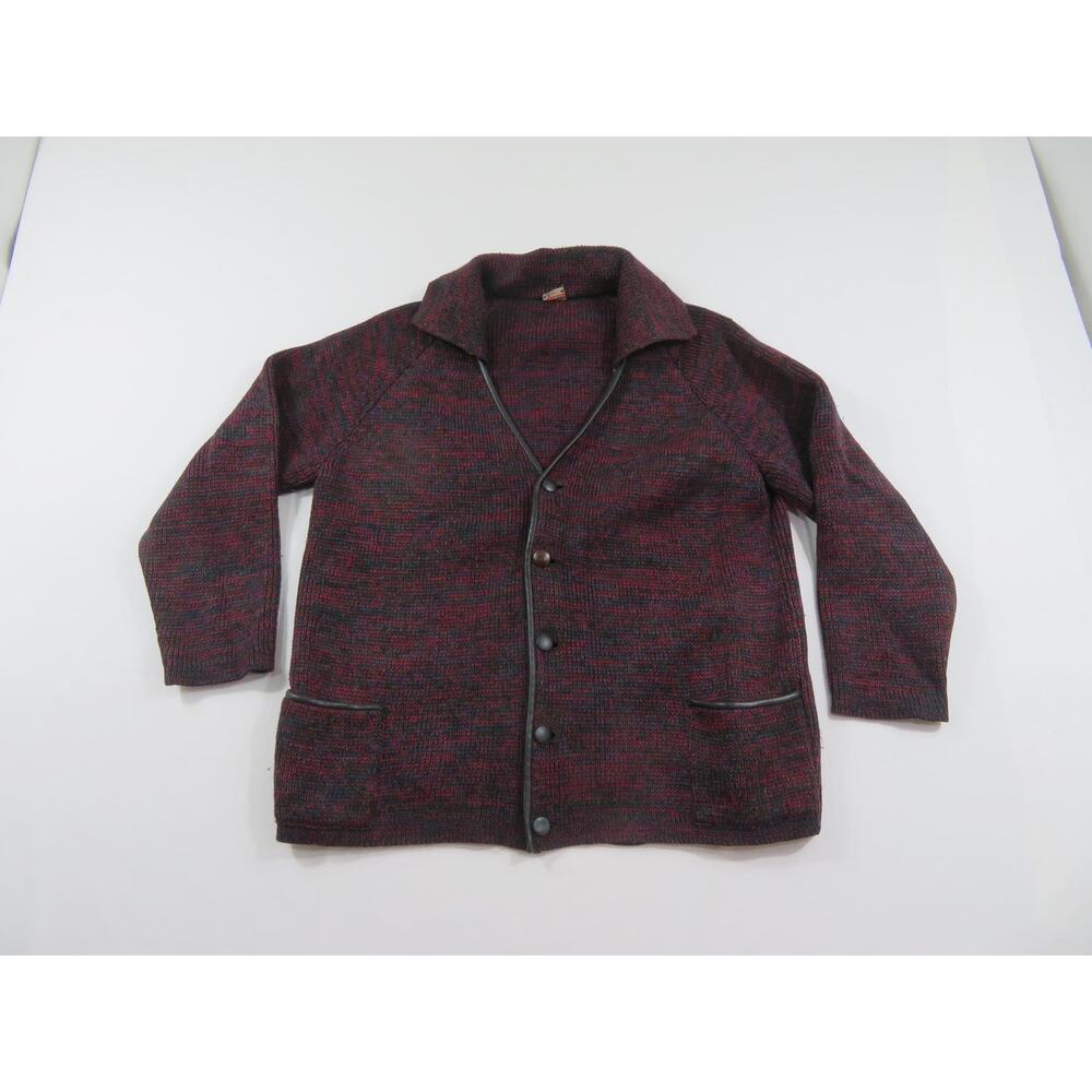 Halle Modische German Heavy Cardigan Sweater Jacket Gray Burgundy Sz XL?
